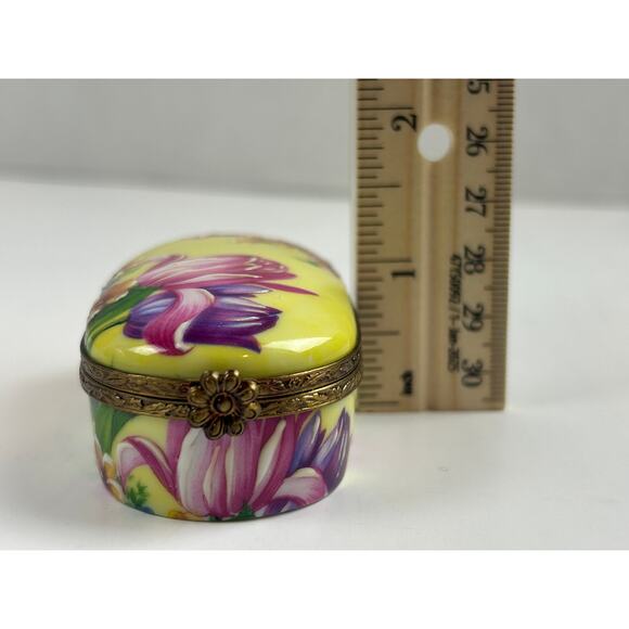 Rochard Limoges France Trinket Box Raised Floral Hand Painted Yellow Oval - Picture 11 of 14